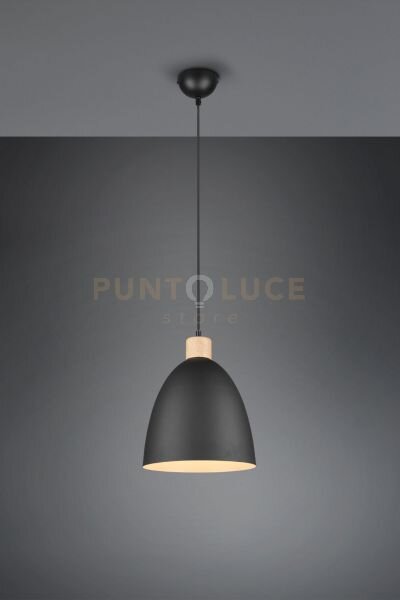 Jagger sospensione cono metallo nero e legno d.25cm 1 luce attacco e27