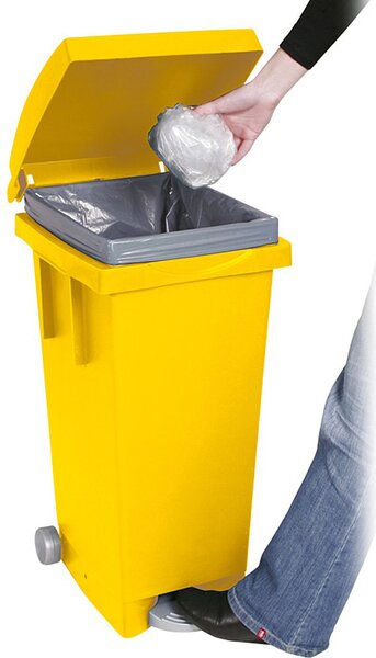 I.C.S. Bidone Spazzatura Pattumiera Rifiuti Differenziata con Coperchio e Ruote Capacit 80 Litri cm. 38x50x80 h colore Giallo - C656085