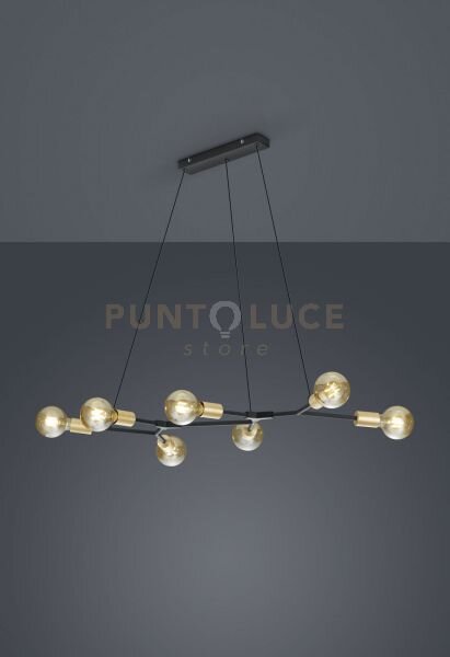 Cross sospensione rettangolare 7 luci nero opaco e oro l. 91cm x p