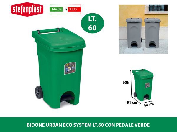 STEFANPLAST Bidone Spazzatura Pattumiera Rifiuti per Raccolta Rifiuti Bidone Capacit 60 Litri Dimensioni 51X40X65h cm colore Verde - SF25802
