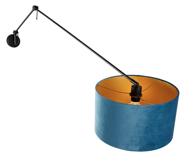 Applique nera con paralume in velluto blu 35 cm regolabile - Blitz