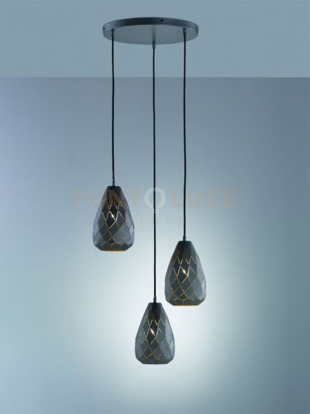 Onyx sospensione 3 diffusori metallo nero interno oro taglio laser 