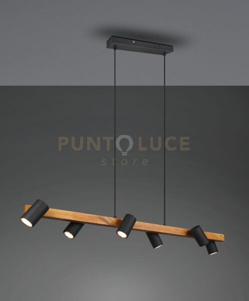 Marley sospensione rettangolare con barra legno 6 cilindri nero opa