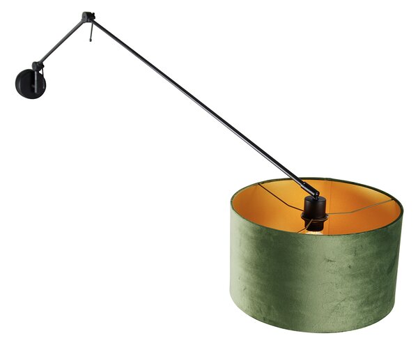 Applique nera con paralume in velluto verde 35 cm regolabile - Blitz