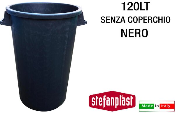STEFANPLAST Bidone Spazzatura Pattumiera Rifiuti senza Coperchio 120 Litri colore Nero - SF57