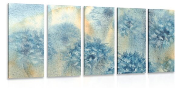 Quadri 5 pezzi – Dente di leone blu in versione acquerello