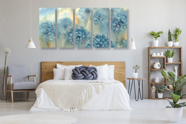 Quadri 5 pezzi – Dente di leone blu in versione acquerello
