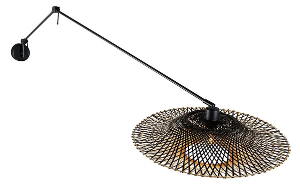 Applique da parete nera con paralume in rattan 50 cm regolabile - Blitz