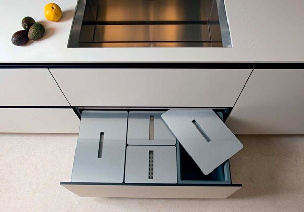 TECNOINOX Bidoni Raccolta Differenziata per Cassettoni 4 Contenitori spazzatura Lunghezza 90 cm colore Alluminio - Tecnobig