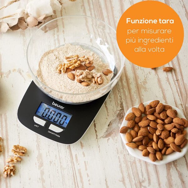 Beurer Bilancia da Cucina Digitale Elettronica con ciotola Capacit 1.2 Litri Portata Massima 3 Kg - KS25