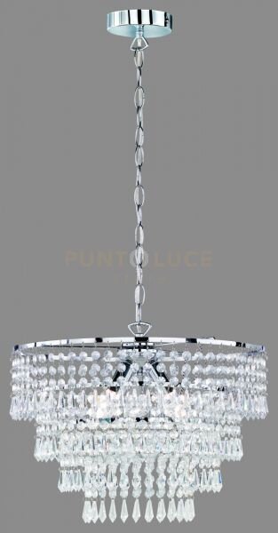 Orient sospensione tonda strass acrilico cromo d.42cm 3 luci attacc