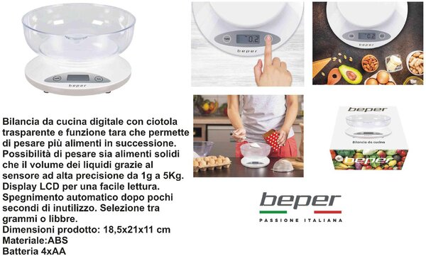Beper Bilancia Cucina elettrica Kg 5 Div. 1 Gr. 4xaa - P802