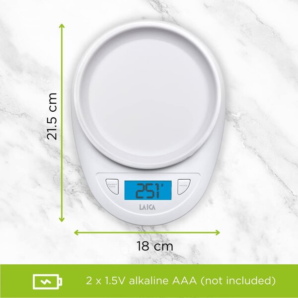 LAICA Bilancia da Cucina Digitale Elettronica Massimo Peso Rilevabile 5 Kg colore Bianco KS1019