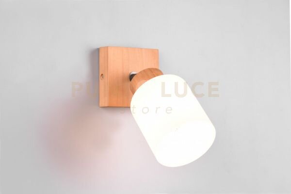 Assam spot singolo base legno con vetro bianco h. 21cm attacco e14