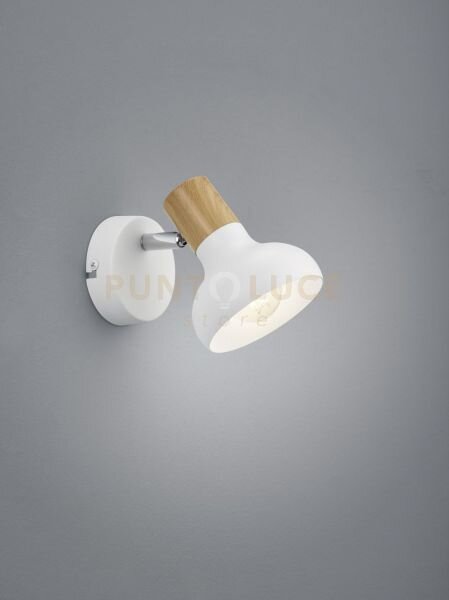 Latika spot singolo metallo bianco ed effetto legno h. 17,5cm 1 lu