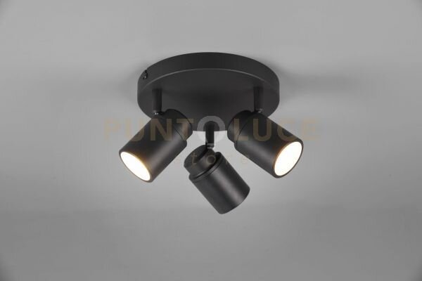 Angelo h2o plafoniera 3 spots orientabili nero ip44 d.20cm 3 luci a