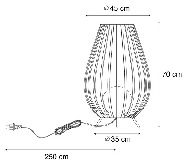 Lampada da terra di design nera con opale 70 cm - Angela