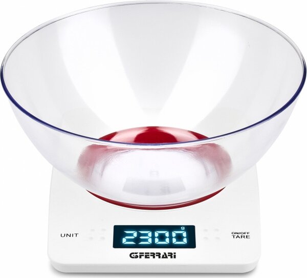 G3 Ferrari Bilancia da cucina digitale elettronica con display LCD Portata massima 5 Kg con Ciotola colore Bianco - G20071 Sfera