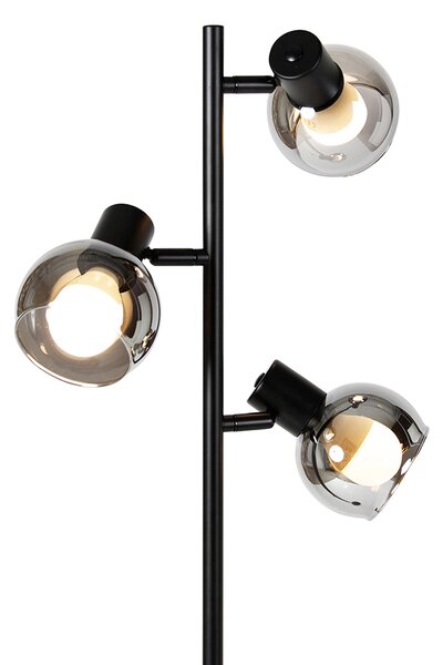 Lampada da terra intelligente nera con vetro fumé incl. 3 Wifi P45 - VIDRO