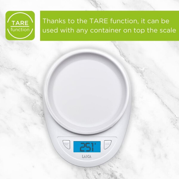 LAICA Bilancia da Cucina Digitale Elettronica Massimo Peso Rilevabile 5 Kg colore Bianco KS1019