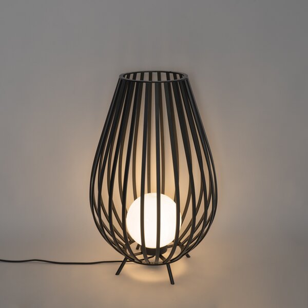 Lampada da terra di design nera con opale 70 cm - Angela