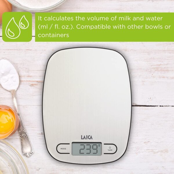 LAICA Bilancia da cucina digitale elettronica con Display LCD Portata Massima 5 Kg colore Acciaio - KS1033