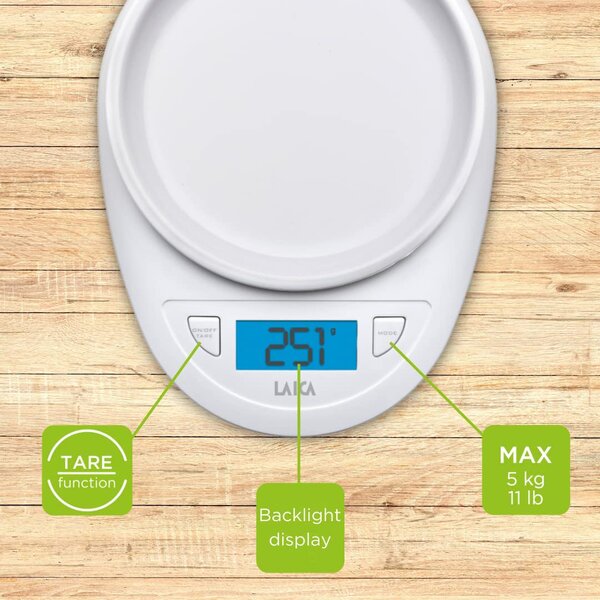 LAICA Bilancia da Cucina Digitale Elettronica Massimo Peso Rilevabile 5 Kg colore Bianco KS1019
