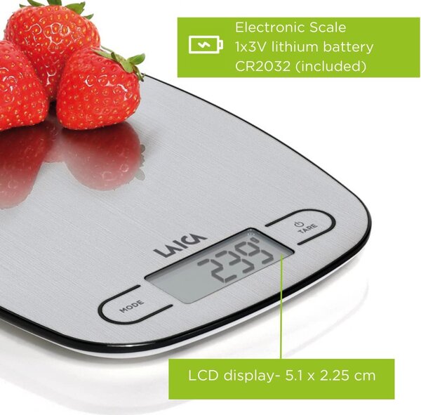 LAICA Bilancia da cucina digitale elettronica con Display LCD Portata Massima 5 Kg colore Acciaio - KS1033