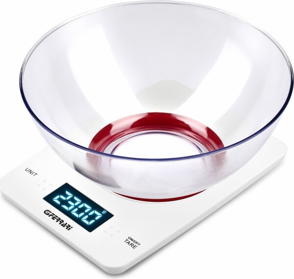 G3 Ferrari Bilancia da cucina digitale elettronica con display LCD Portata massima 5 Kg con Ciotola colore Bianco - G20071 Sfera