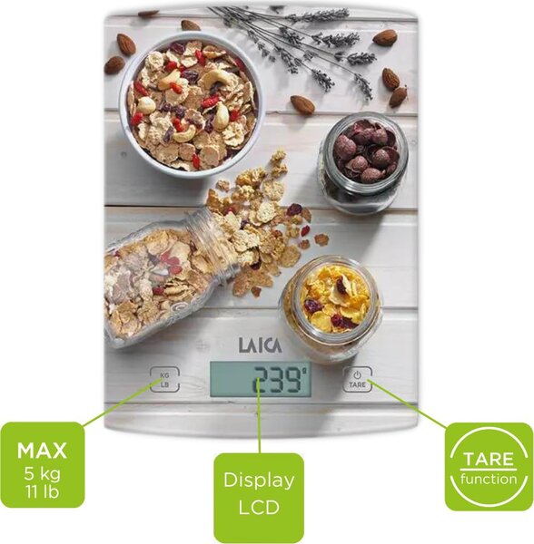 LAICA Bilancia da Cucina Digitale Elettronica Massimo Peso Rilevabile 5 Kg multicolore - KS1034