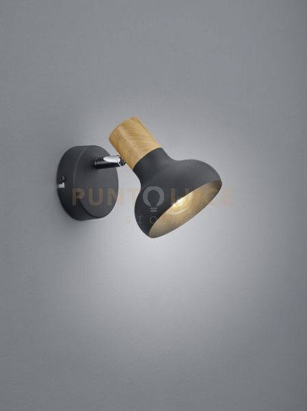 Latika spot singolo metallo nero ed effetto legno h. 17,5cm 1 luce 