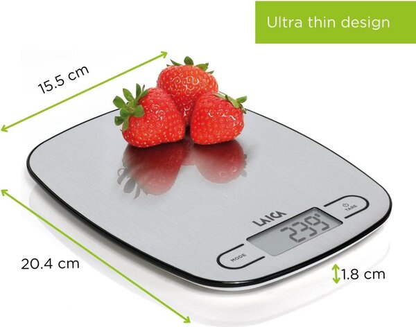 LAICA Bilancia da cucina digitale elettronica con Display LCD Portata Massima 5 Kg colore Acciaio - KS1033