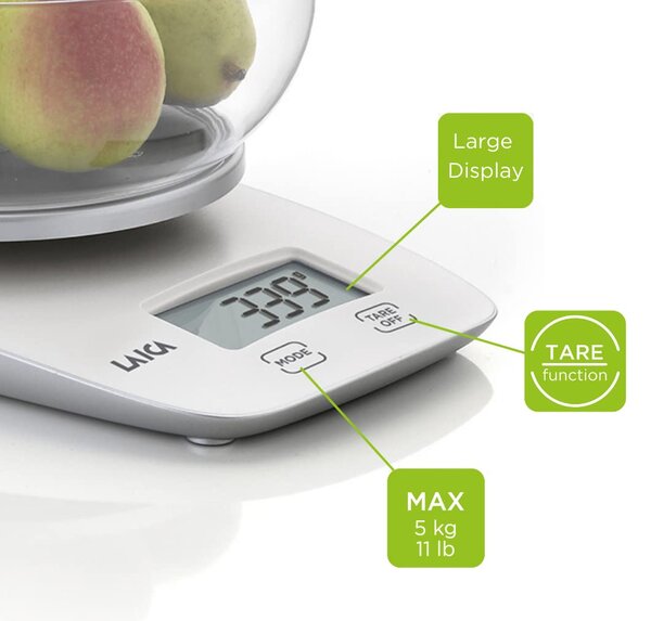 LAICA Bilancia da Cucina Digitale Elettronica Peso Massimo 5 Kg Display LCD colore Bianco - KS1060