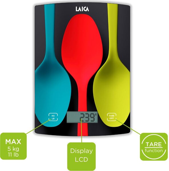 LAICA Bilancia da Cucina Digitale Elettronica Massimo Peso Rilevabile 5 Kg multicolore - KS1035