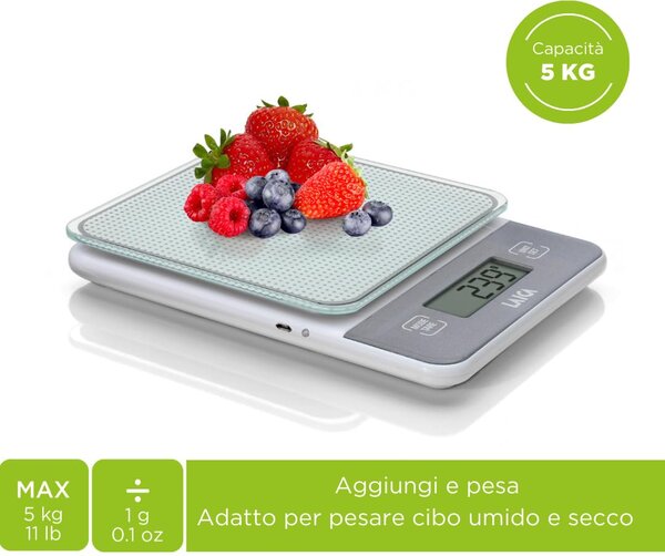 LAICA Bilancia da Cucina Digitale Elettronica Peso Massimo 5 Kg Display LCD colore Bianco - KS1320