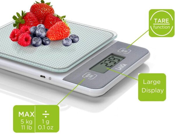 LAICA Bilancia da Cucina Digitale Elettronica Peso Massimo 5 Kg Display LCD colore Bianco - KS1320