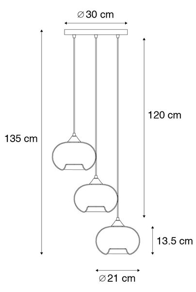 Lampada a sospensione intelligente nera con vetro fumé incl. 3 Wifi P45 - Busa