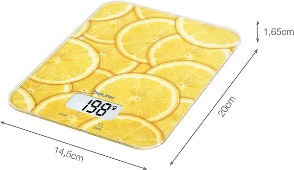 Beurer Bilancia da Cucina Digitale Elettronica Portata Massima 5 Kg in Vetro - Lemon - KS19