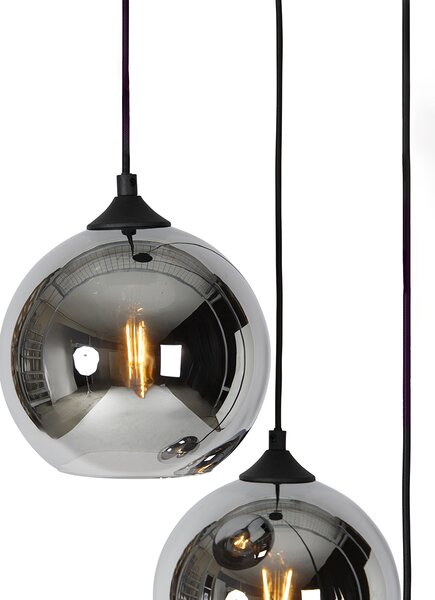 Lampada a sospensione smart nera con vetro fumé incl. 3 Wifi A60 - Wallace
