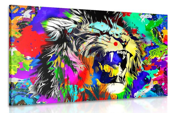 Stampa su tela – Testa di leone colorata
