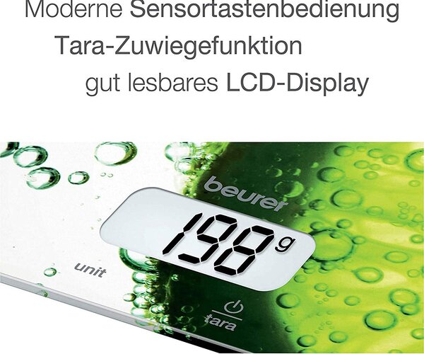 Beurer Bilancia da Cucina Digitale Elettronica Portata Massima 5 Kg in Vetro - Fresh - KS19