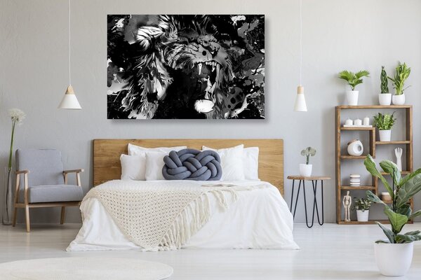 Quadro su tela – Testa di leone in bianco e nero