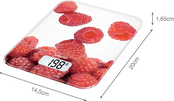 Beurer Bilancia da Cucina Digitale Elettronica Portata Massima 5 Kg in Vetro - Berry - KS19