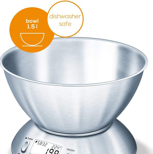 Beurer Bilancia da Cucina Elettronica Digitale con Ciotola Capacit 1.5 Litri Peso max 5 Kg - KS 54