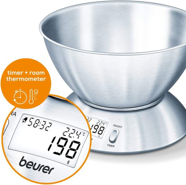 Beurer Bilancia da Cucina Elettronica Digitale con Ciotola Capacit 1.5 Litri Peso max 5 Kg - KS 54