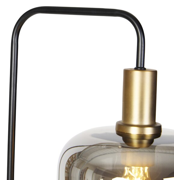 Lampada da terra intelligente nera con oro e vetro fumé incl. Wifi A60 - Zuzanna