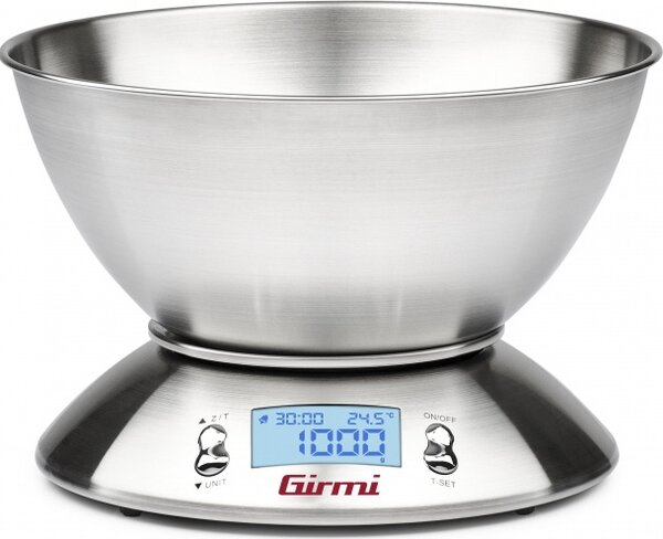 Girmi Bilancia da Cucina Elettronica Digitale Peso Max 5kg / 1g con Ciotola in Acciaio Inox - PS85