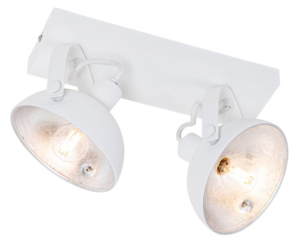 Plafoniera industriale bianca con argento 2 luci orientabili - Magnax