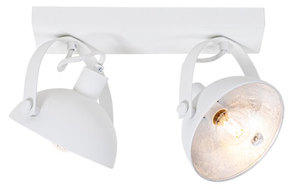 Plafoniera industriale bianca con argento 2 luci orientabili - Magnax