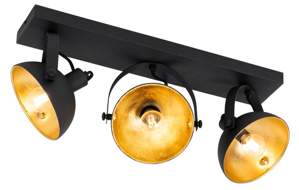 Plafoniera industriale nera con oro 3 luci regolabili - Magnax